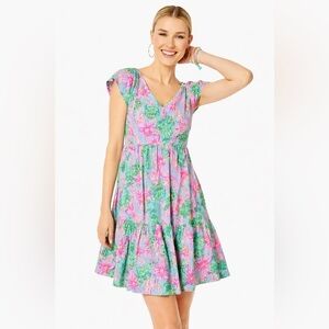 Lilly Pulitzer Kawai Dress XXS So Shellegant Surf Blue Cotton Fit & Flare